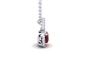 1 3/4 Carat Cushion Cut Garnet & Halo Diamond Necklace In 14K White Gold (2 G), 18 Inches, I/J By SuperJeweler