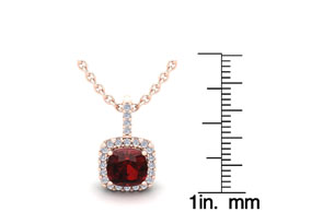 1 3/4 Carat Cushion Cut Garnet & Halo Diamond Necklace In 14K Rose Gold (2 G), 18 Inches, I/J By SuperJeweler