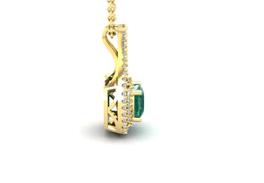 1-1/2 Carat Cushion Cut Emerald Cut Necklaces W/ Double Halo Diamonds In 14K Yellow Gold (2.8 G), 18 Inch Chain (I-J, SI2-I1) By SuperJeweler