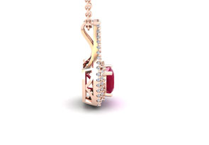 1 2/3 Carat Cushion Cut Ruby & Double Halo Diamond Necklace In 14K Rose Gold (2.8 G), 18 Inches, I/J By SuperJeweler