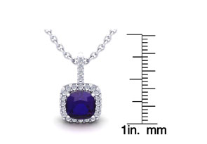2.5 Carat Cushion Cut Amethyst & Halo Diamond Necklace In 14K White Gold (2.4 G), 18 Inches, I/J By SuperJeweler