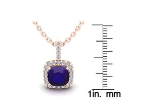 2.5 Carat Cushion Cut Amethyst & Halo Diamond Necklace In 14K Rose Gold (2.4 G), 18 Inches, I/J By SuperJeweler