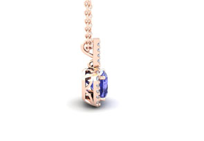 3 Carat Cushion Cut Tanzanite & Halo Diamond Necklace In 14K Rose Gold (2.4 G), 18 Inches, I/J By SuperJeweler