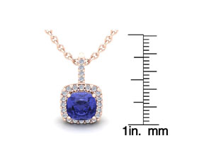 3 Carat Cushion Cut Tanzanite & Halo Diamond Necklace In 14K Rose Gold (2.4 G), 18 Inches, I/J By SuperJeweler