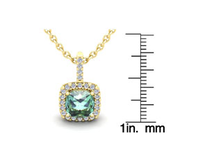 2.5 Carat Cushion Cut Green Amethyst & Halo Diamond Necklace In 14K Yellow Gold (2.4 G), 18 Inches, I/J By SuperJeweler