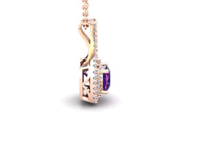2 Carat Cushion Cut Amethyst & Double Halo Diamond Necklace In 14K Rose Gold (3.5 G), 18 Inches, I/J By SuperJeweler