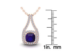 2 Carat Cushion Cut Amethyst & Double Halo Diamond Necklace In 14K Rose Gold (3.5 G), 18 Inches, I/J By SuperJeweler