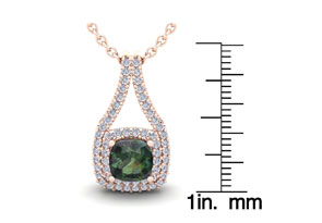 2-3/4 Carat Cushion Cut Mystic Topaz Necklace W/ Double Diamond Halo In 14K Rose Gold (3.9 G), 18 Inches, (I-J, SI2-I1) By SuperJeweler