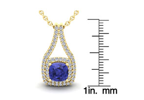3 1/3 Carat Cushion Cut Tanzanite & Double Halo Diamond Necklace In 14K Yellow Gold (3.9 G), 18 Inches, I/J By SuperJeweler