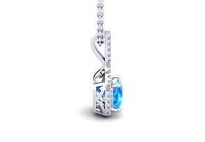 1 1/3 Carat Cushion Cut Blue Topaz & Classic Halo Diamond Necklace In 14K White Gold (2.1 G), 18 Inches, I/J By SuperJeweler