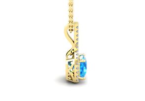 1 1/3 Carat Cushion Cut Blue Topaz & Classic Halo Diamond Necklace In 14K Yellow Gold (2.1 G), 18 Inches, I/J By SuperJeweler