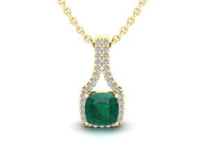 1-1/3 Carat Cushion Cut Emerald Cut Necklaces W/ Diamond Halo In 14K Yellow Gold (2.1 G), 18 Inch Chain (I-J, SI2-I1) By SuperJeweler