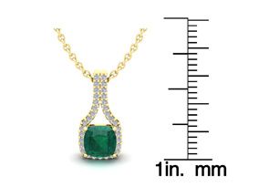 1-1/3 Carat Cushion Cut Emerald Cut Necklaces W/ Diamond Halo In 14K Yellow Gold (2.1 G), 18 Inch Chain (I-J, SI2-I1) By SuperJeweler