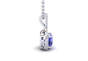 1.25 Carat Cushion Cut Tanzanite & Classic Halo Diamond Necklace In 14K White Gold (2.1 G), 18 Inches, I/J By SuperJeweler