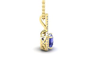 1.25 Carat Cushion Cut Tanzanite & Classic Halo Diamond Necklace In 14K Yellow Gold (2.1 G), 18 Inches, I/J By SuperJeweler