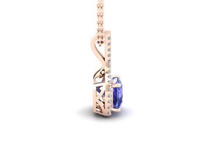 1.25 Carat Cushion Cut Tanzanite & Classic Halo Diamond Necklace In 14K Rose Gold (2.1 G), 18 Inches, I/J By SuperJeweler