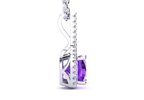 2 Carat Cushion Cut Amethyst & Classic Halo Diamond Necklace In 14K White Gold (2.8 G), 18 Inches, I/J By SuperJeweler