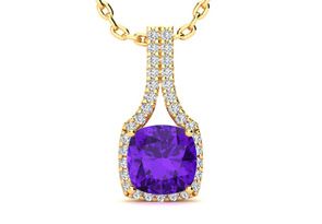 2 Carat Cushion Cut Amethyst & Classic Halo Diamond Necklace In 14K Yellow Gold (2.8 G), 18 Inches, I/J By SuperJeweler