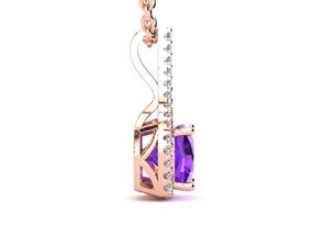 2 Carat Cushion Cut Amethyst & Classic Halo Diamond Necklace In 14K Rose Gold (2.8 G), 18 Inches, I/J By SuperJeweler