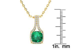 2 Carat Cushion Cut Emerald Cut Necklaces W/ Diamond Halo In 14K Yellow Gold (2.8 G), 18 Inch Chain (I-J, SI2-I1) By SuperJeweler