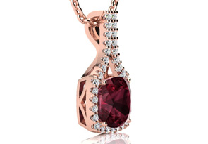 3 2/3 Carat Cushion Cut Garnet & Classic Halo Diamond Necklace In 14K Rose Gold (3.5 G), 18 Inches, I/J By SuperJeweler