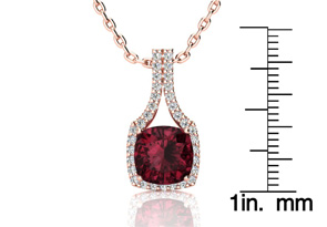 3 2/3 Carat Cushion Cut Garnet & Classic Halo Diamond Necklace In 14K Rose Gold (3.5 G), 18 Inches, I/J By SuperJeweler
