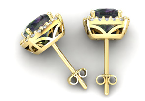 2.5 Carat Cushion Cut Mystic Topaz & Halo Diamond Stud Earrings In 14K Yellow Gold (2.6 G), I/J By SuperJeweler