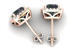 2.5 Carat Cushion Cut Mystic Topaz & Halo Diamond Stud Earrings In 14K Rose Gold (2.6 G), I/J By SuperJeweler
