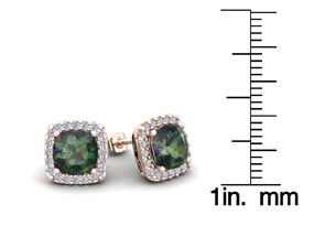 2.5 Carat Cushion Cut Mystic Topaz & Halo Diamond Stud Earrings In 14K Rose Gold (2.6 G), I/J By SuperJeweler