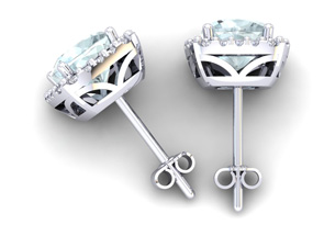 1.5 Carat Cushion Cut Aquamarine & Halo Diamond Stud Earrings In 14K White Gold (2.6 G), I/J By SuperJeweler