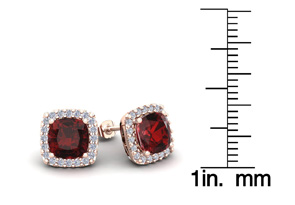 2.5 Carat Cushion Cut Garnet & Halo Diamond Stud Earrings In 14K Rose Gold (2.6 G), I/J By SuperJeweler