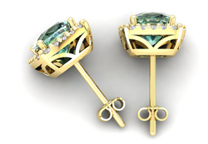 2 Carat Cushion Cut Green Amethyst & Halo Diamond Stud Earrings In 14K Yellow Gold (2.6 G), I/J By SuperJeweler