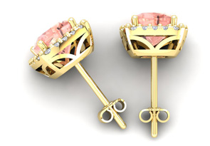 2 Carat Cushion Cut Morganite Earrings & Diamond Halo In 14K Yellow Gold (2.6 G) (I-J, SI2-I1) By SuperJeweler
