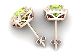 3 1/3 Carat Cushion Cut Peridot & Halo Diamond Stud Earrings In 14K Rose Gold (3.5 G), I/J By SuperJeweler