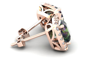 4 Carat Cushion Cut Mystic Topaz & Halo Diamond Stud Earrings In 14K Rose Gold (3.5 G), I/J By SuperJeweler