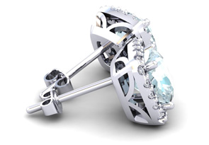 3 1/2 Carat Cushion Cut Aquamarine & Halo Diamond Stud Earrings In 14K White Gold (3.5 G), I/J By SuperJeweler