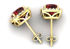 3 1/2 Carat Cushion Cut Garnet & Halo Diamond Stud Earrings In 14K Yellow Gold (3.5 G), I/J By SuperJeweler
