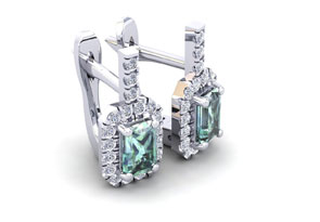 1.5 Carat Green Amethyst & Halo Diamond Dangle Earrings In 14K White Gold (3.4 G), I/J By SuperJeweler