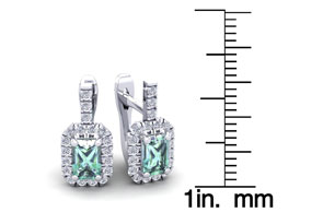 1.5 Carat Green Amethyst & Halo Diamond Dangle Earrings In 14K White Gold (3.4 G), I/J By SuperJeweler