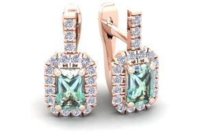 1.5 Carat Green Amethyst & Halo Diamond Dangle Earrings In 14K Rose Gold (3.4 G), I/J By SuperJeweler