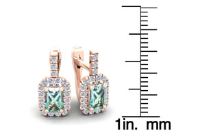 1.5 Carat Green Amethyst & Halo Diamond Dangle Earrings In 14K Rose Gold (3.4 G), I/J By SuperJeweler