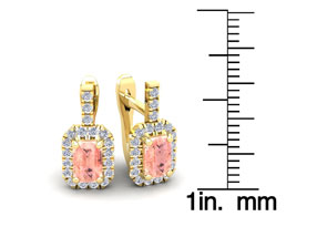 1-3/4 Carat Octagon Shape Morganite Earrings & Diamond Halo Dangle In 14K Yellow Gold (3.4 G) (I-J, SI2-I1) By SuperJeweler