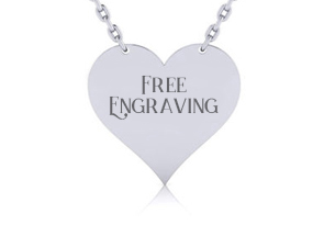 Sterling Silver Heart Necklace W/ Free Custom Engraving, 18 Inches By SuperJeweler