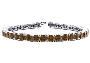 11 3/4 Carat Chocolate Bar Brown Champagne Diamond Tennis Bracelet In 14K White Gold (15.4 G), 9 Inches By SuperJeweler
