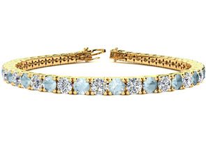 10 Carat Aquamarine & Diamond Tennis Bracelet In 14K Yellow Gold (14.6 G), 8.5 Inches, I/J By SuperJeweler