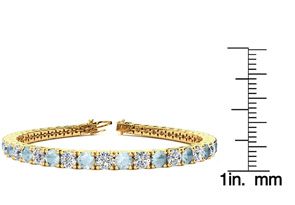 10 Carat Aquamarine & Diamond Tennis Bracelet In 14K Yellow Gold (14.6 G), 8.5 Inches, I/J By SuperJeweler
