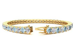 10 1/2 Carat Aquamarine & Diamond Tennis Bracelet In 14K Yellow Gold (15.4 G), 9 Inches, I/J By SuperJeweler