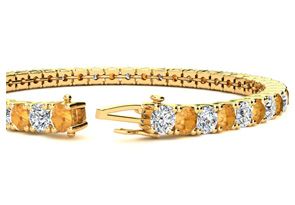 9 3/4 Carat Citrine & Diamond Tennis Bracelet In 14K Yellow Gold (12.9 G), 7.5 Inches, I/J By SuperJeweler