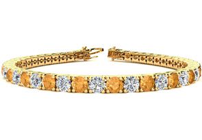 11 1/5 Carat Citrine & Diamond Tennis Bracelet In 14K Yellow Gold (14.6 G), 8.5 Inches, I/J By SuperJeweler