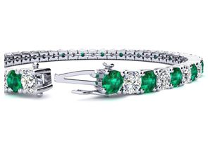 12.5 Carat Emerald Cut & Diamond Tennis Bracelet In 14K White Gold (14.6 G), 8.5 Inches, I/J By SuperJeweler